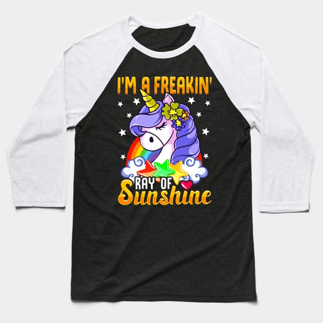 Sarcastic I'm A Freakin' Ray of Sunshine Unicorn Baseball T-Shirt by theperfectpresents